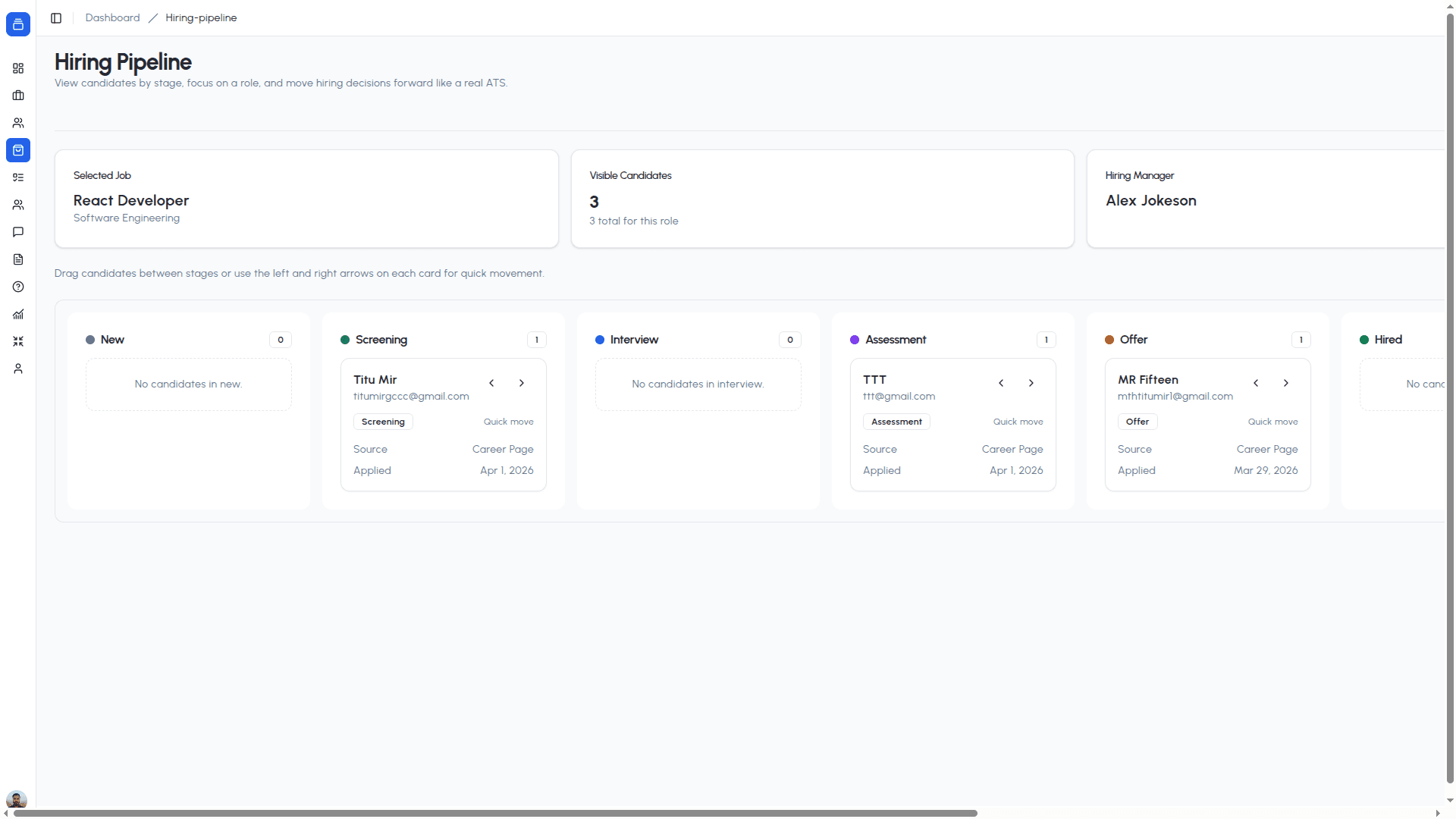 Recruit Flow hiring pipeline screenshot